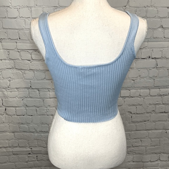 FASHION NOVA Tank Top Cropped Stretchy Ribbed Light Blue-Large - Picture 2 of 2